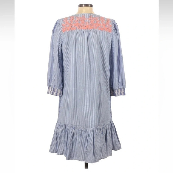 J. Crew | Stripe Embroidered Popover Dress with Ruffle Hem Size XXS Style AM118 - Picture 4 of 6